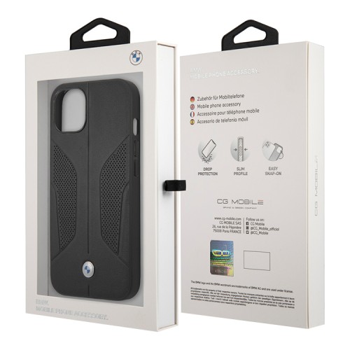 Кожаный чехол BMW Signature Perforated Hard для iPhone 13, черный (MagSafe)