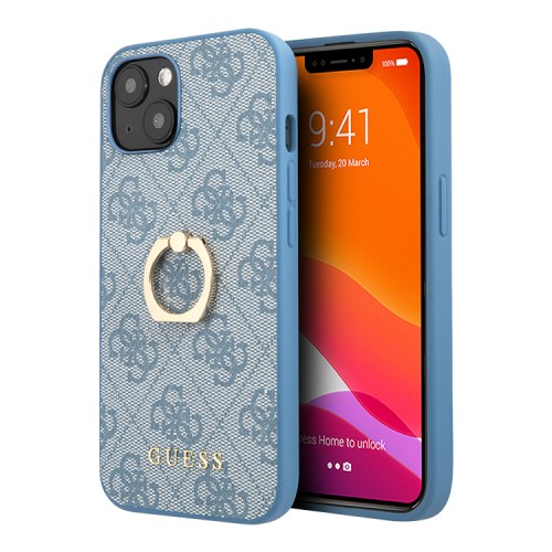Чехол Guess PU 4G + Ring Hard для iPhone 14, голубой