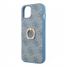 Чехол Guess PU 4G + Ring Hard для iPhone 14, голубой