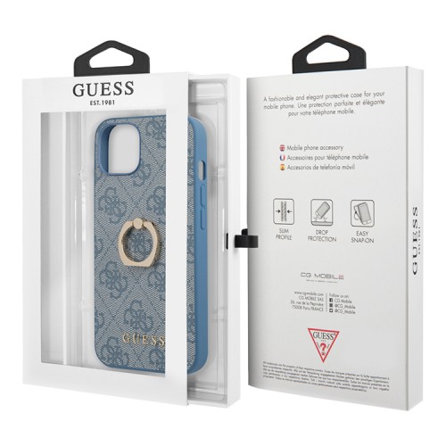Чехол Guess PU 4G + Ring Hard для iPhone 14, голубой