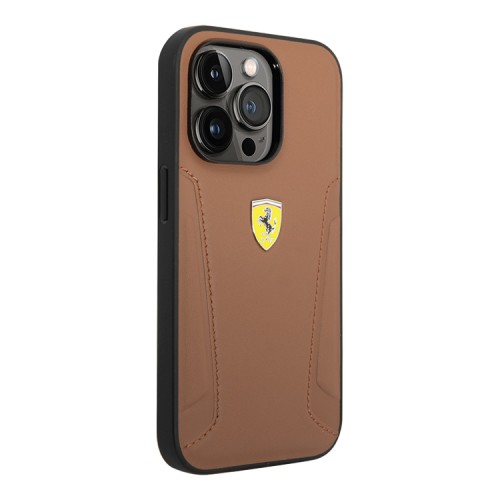 Кожаный чехол Ferrari Leather Stamped sides Hard для iPhone 14 Pro, коричневый