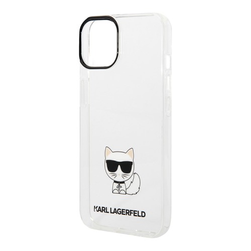 Karl Lagerfeld Choupette body Hard чехол для iPhone 14+, прозрачный/черный