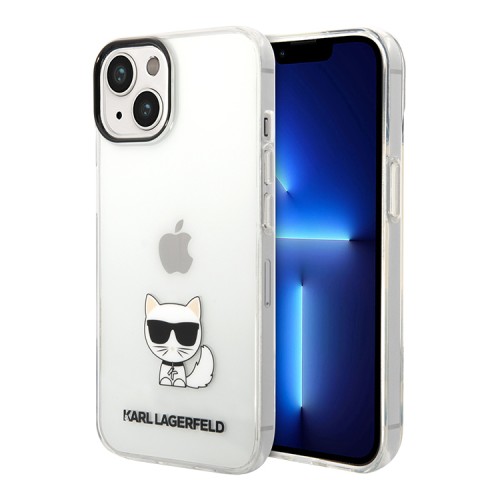 Karl Lagerfeld Choupette body Hard чехол для iPhone 14+, прозрачный/черный