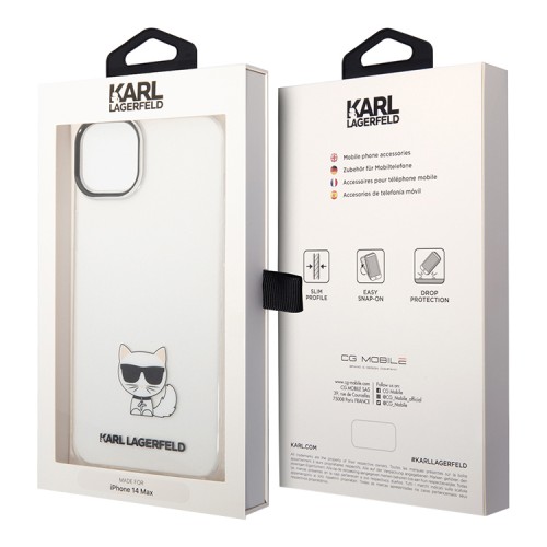 Karl Lagerfeld Choupette body Hard чехол для iPhone 14+, прозрачный/черный