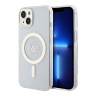 Чехол Guess Glitter Metal outline Hard для iPhone 13, прозрачный/золотой (MagSafe)