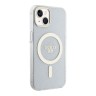 Чехол Guess Glitter Metal outline Hard для iPhone 13, прозрачный/золотой (MagSafe)