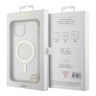 Чехол Guess Glitter Metal outline Hard для iPhone 13, прозрачный/золотой (MagSafe)