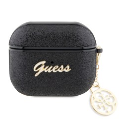 Чехол Guess Glitter flakes Metal logo with charm для Airpods 3 (2021), черный