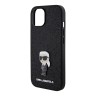 Lagerfeld для iPhone 15 чехол Fixed glitters NFT Karl Ikonik Metal pin Hard Black