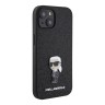 Lagerfeld для iPhone 15 чехол Fixed glitters NFT Karl Ikonik Metal pin Hard Black