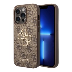 Guess для iPhone 15 Pro Max чехол PU 4G Big metal logo Hard Brown