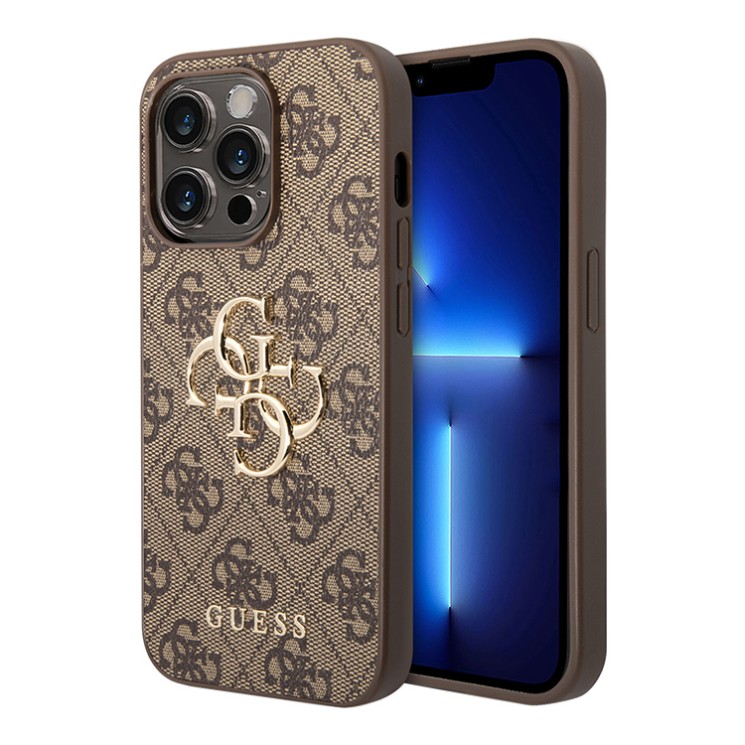 Guess для iPhone 15 Pro Max чехол PU 4G Big metal logo Hard Brown