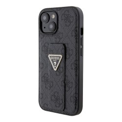 Guess для iPhone 15 чехол GripStand PU 4G with Triangle Diamond metal logo Hard Black