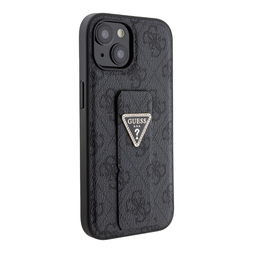 Guess для iPhone 15 чехол GripStand PU 4G with Triangle Diamond metal logo Hard Black