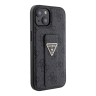 Guess для iPhone 15 чехол GripStand PU 4G with Triangle Diamond metal logo Hard Black