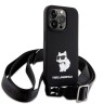 Lagerfeld для iPhone 15 Pro чехол Crossbody Liquid silicone NFT Choupette +Strap Hard Black