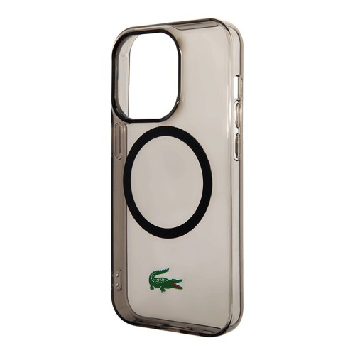 Lacoste для iPhone 15 Pro Max чехол PC/TPU Croc logo Hard Transparent Black (MagSafe)