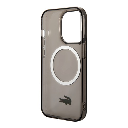 Lacoste для iPhone 15 Pro Max чехол PC/TPU Croc logo Hard Transparent Black (MagSafe)