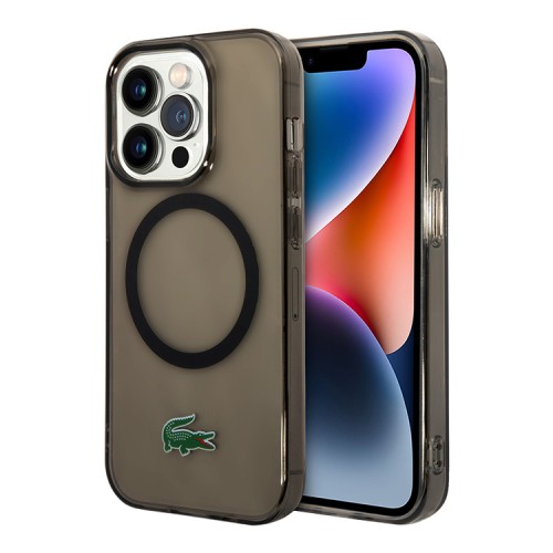 Lacoste для iPhone 15 Pro Max чехол PC/TPU Croc logo Hard Transparent Black (MagSafe)