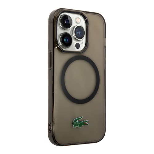 Lacoste для iPhone 15 Pro Max чехол PC/TPU Croc logo Hard Transparent Black (MagSafe)