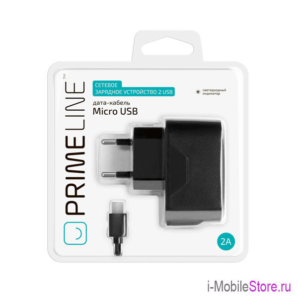 Prime Line 2 USB + micro usb кабель, 2.1A 2314