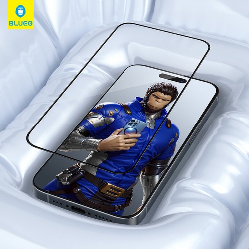 BlueO стекло для iPhone 15 Plus/14 Pro Max, 3D Anti-broken Edge Black (силик. кромка) +installer