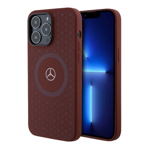 Mercedes для iPhone 14 Pro Max чехол Liquid silicone Stars Laser Ring Hard Red (MagSafe)