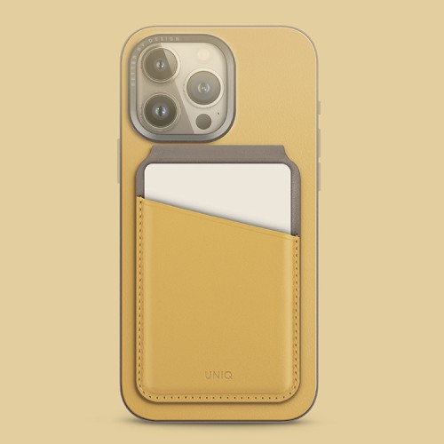 Uniq магнитный бумажник Lyden DS Magnetic FRID-blocking cardholder with Stand Canary Yellow/Flint Grey