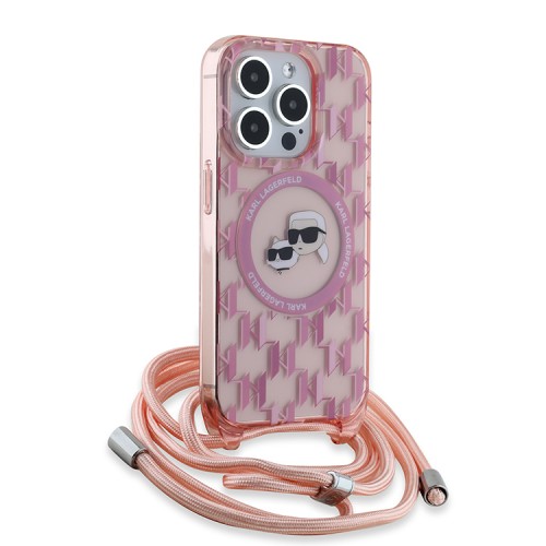 Karl Lagerfeld для iPhone 15 Pro Max чехол Crossbody PC/TPU NFT Karl&Choup Head Hard Pink (MagSafe) +Cord