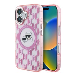 Karl Lagerfeld для iPhone 16 чехол PC/TPU Monogram NFT Karl&Choupette Pink (MagSafe)