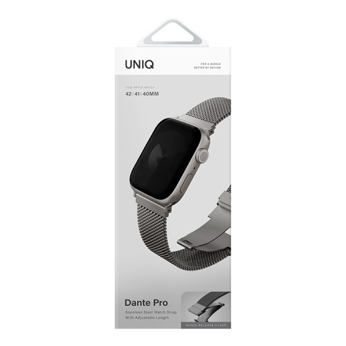Uniq для Apple Watch 42/41/40 mm ремешок Dante PRO Strap Mesh Steel Titanium Silver