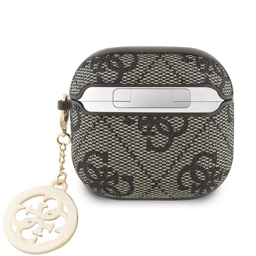 Guess для Airpods 4 чехол PU leather 4G with Classic metal logo and Diamond charm Brown