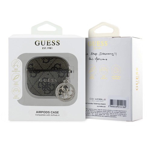 Guess для Airpods 4 чехол PU leather 4G with Classic metal logo and Diamond charm Brown