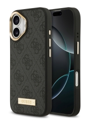 Guess для iPhone 17 чехол PU 4G Plate metal logo and Gold camera Hard Black (MagSafe)