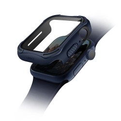 Чехол со стеклом Uniq Torres 9H glass Anti-microbial для Apple Watch 44 мм, синий