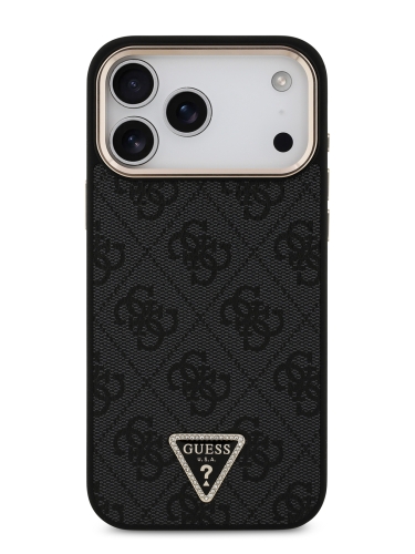 Guess для iPhone 17 Pro Max чехол PU 4G Triangle Diamond metal logo Gold camera Hard Black (MagSafe)
