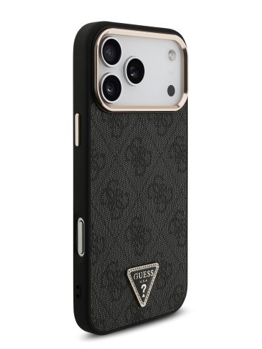 Guess для iPhone 17 Pro Max чехол PU 4G Triangle Diamond metal logo Gold camera Hard Black (MagSafe)