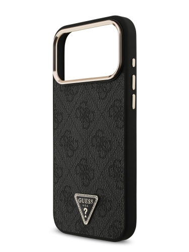 Guess для iPhone 17 Pro Max чехол PU 4G Triangle Diamond metal logo Gold camera Hard Black (MagSafe)