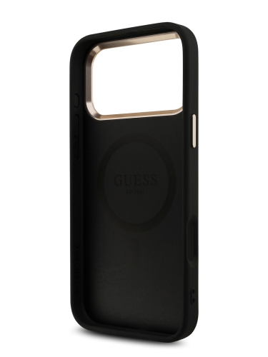 Guess для iPhone 17 Pro Max чехол PU 4G Triangle Diamond metal logo Gold camera Hard Black (MagSafe)