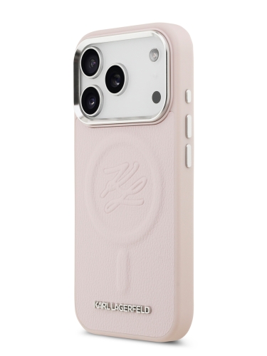 Karl Lagerfeld для iPhone 17 Pro Max чехол PU Debossed Initials Metal logo & Camera Hard Pink (MagSafe)