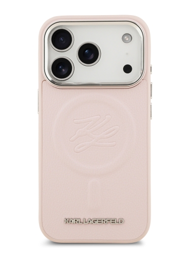 Karl Lagerfeld для iPhone 17 Pro Max чехол PU Debossed Initials Metal logo & Camera Hard Pink (MagSafe)