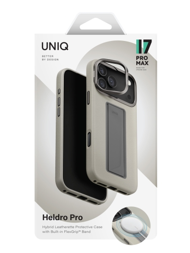 Uniq для iPhone 17 Pro Max чехол Heldro PRO Leatherette + FlexGrip & Camera stand Clayl (MagSafe)