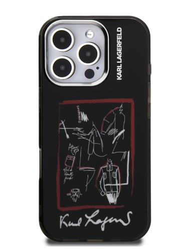 Karl Lagerfeld для iPhone 16 Pro чехол PC/TPU Sketch Metal Camera Hard Black