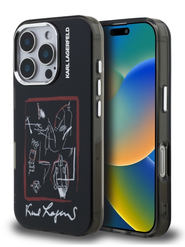 Karl Lagerfeld для iPhone 16 Pro чехол PC/TPU Sketch Metal Camera Hard Black