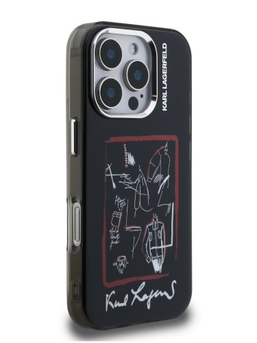 Karl Lagerfeld для iPhone 16 Pro чехол PC/TPU Sketch Metal Camera Hard Black
