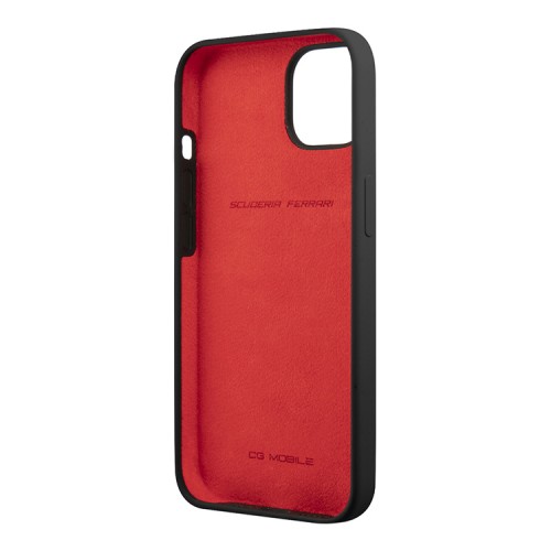 Чехол Ferrari Liquid Silicone with metal logo Hard для iPhone 13, черный