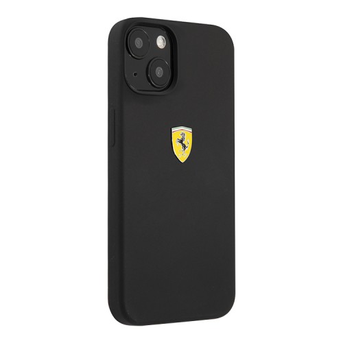 Чехол Ferrari Liquid Silicone with metal logo Hard для iPhone 13, черный