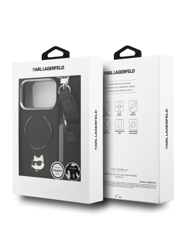 Karl Lagerfeld для iPhone 17 Pro Max чехол Crossbody PU NFT Karl head Metal&Cam Hard +Strap Blk (MagSafe)