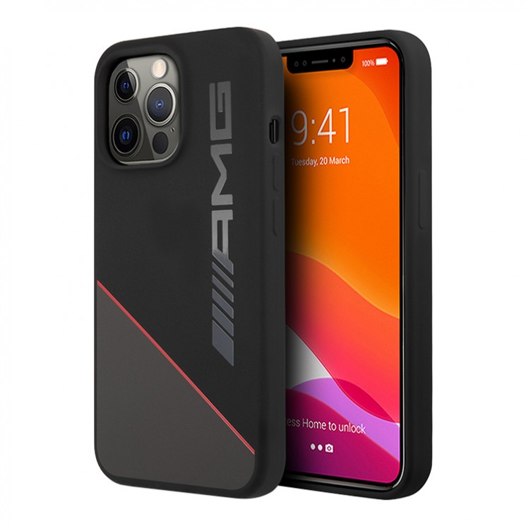 AMG Liquid Silicone Two tones Red line Hard чехол для iPhone 13 Pro Max, черный/серый