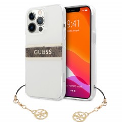 Чехол Guess 4G Stripe Hard Transparent +Gold charm для iPhone 13 Pro